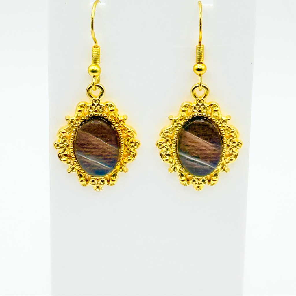 Elegant Gold And Brown Earrings 30$